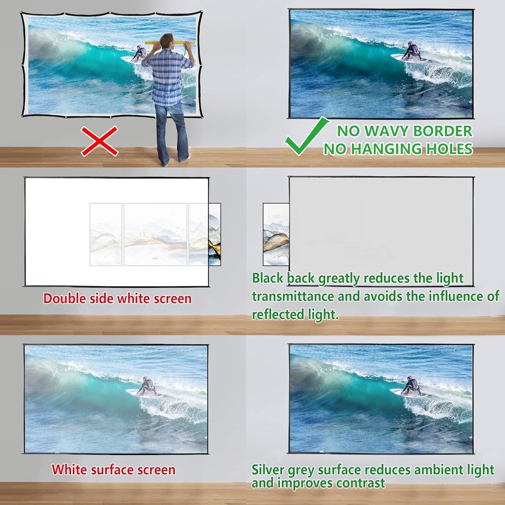 Compact 70-Inch Portable Projector Screen - Washable Polyester and Easy to Store