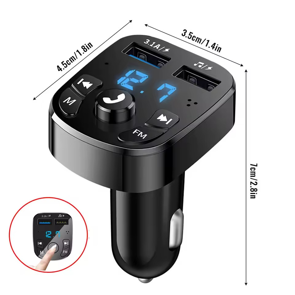 Bluetooth 5.0 Car Wireless FM Transmitter Adapter 2USB PD Charger AUX Hands-Free