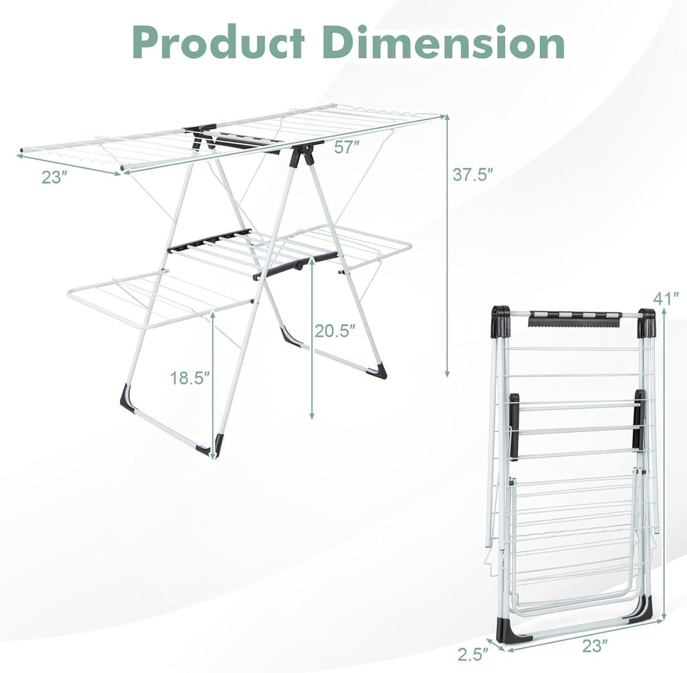 2-Tier Adjustable Laundry Drying Rack, Foldable & Freestanding for Indoor/Outdoo