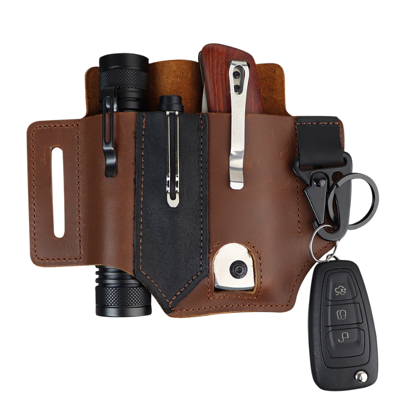 Multitool Flashlight Sheath Belt Leather EDC Pocket Organizer Pen Holder Pouch