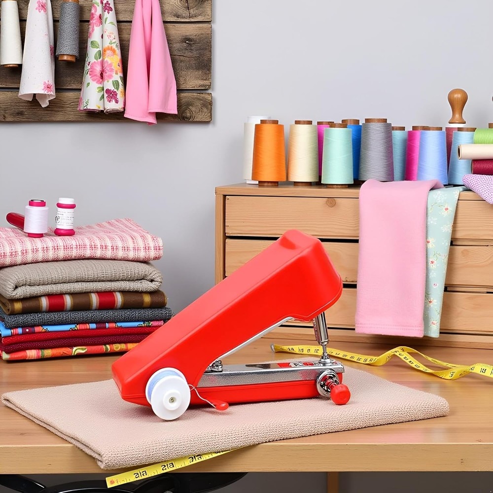 1Set Red Sewing Machine,Handheld Sewings Machine Mini Portable Stitch Manual ...
