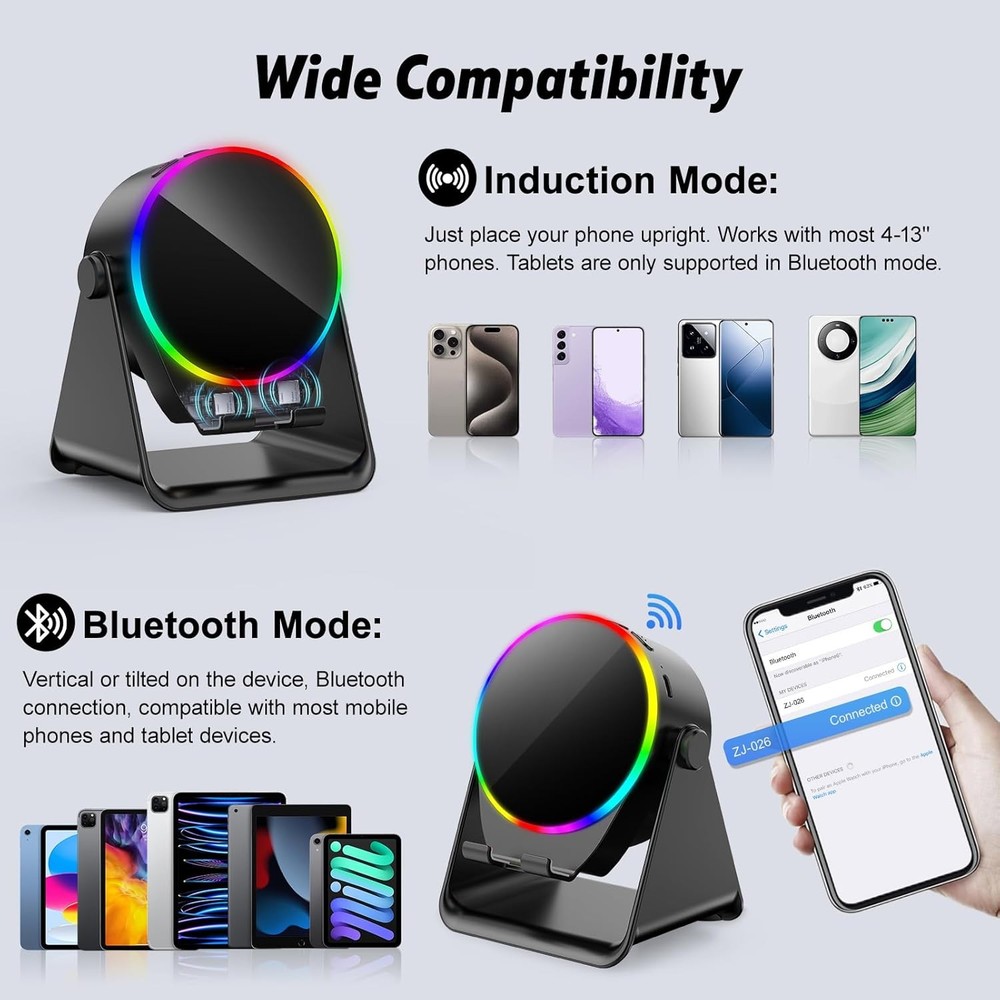 Wireless Induction Speaker, Multi-Functional Bluetooth Speaker with RGB Light