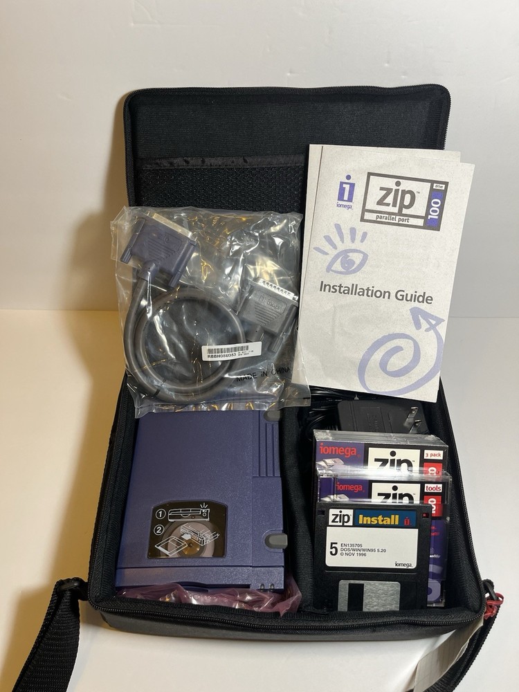 COMPLETE BUNDLE: iomega Z100P2 ZIP 100 External Drive - Manual, Discs, Adapter