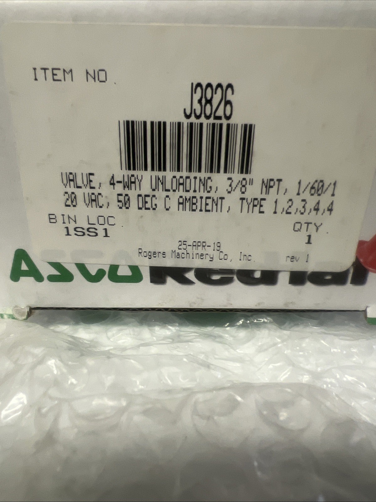 ASCO RED HAT 8342G003P Solenoid Valve: 3/8" NEW