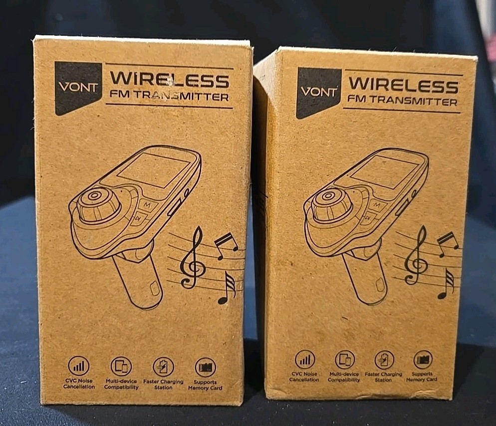 2 (two) Vont Wireless FM Transmitters Black New - lot of 2 transmitters