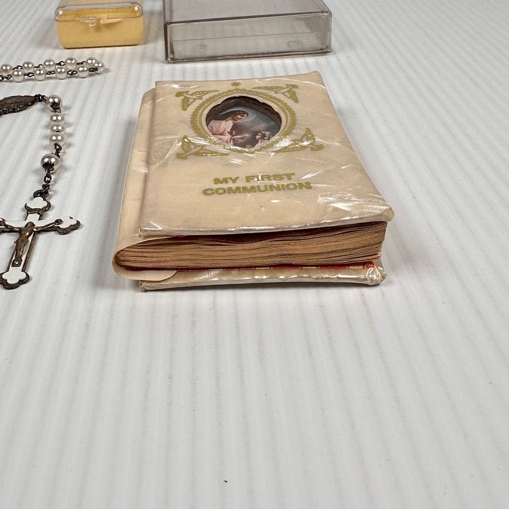 Vintage First Communion Prayer Book and Rosary