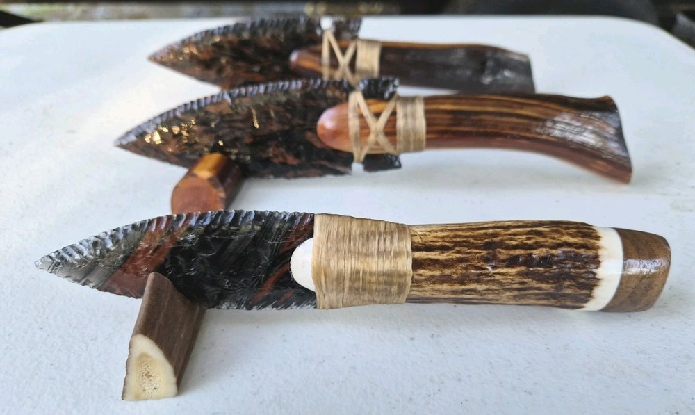 Triple Flow Obsidian Knifes, Flint Knapping, ENTIRE COLLECTION !