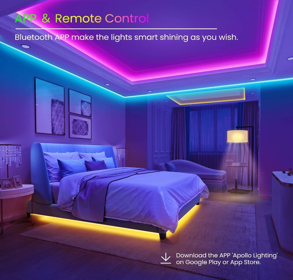 Vibrant 100ft LED Strip Lights: Bluetooth, Music Sync, Perfect Accessory