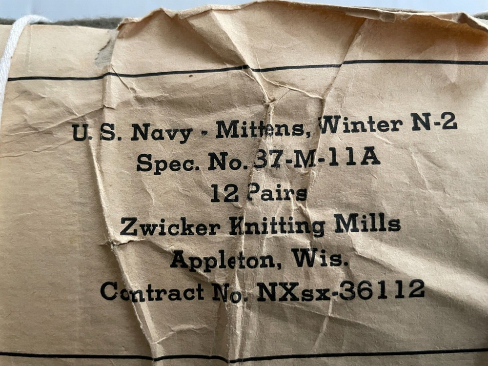 UNISSUED WWII US NAVY WINTER WOOL TRIGGER FINGER N-2 DECK MITTEN INSERTS MEDIUM