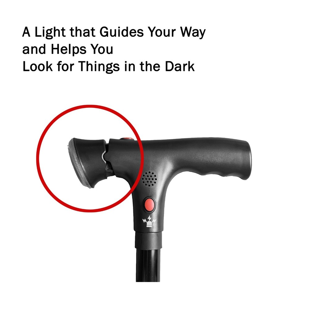 Walking Cane with Light & Alarm - Foldable Adjustable - Size M - New