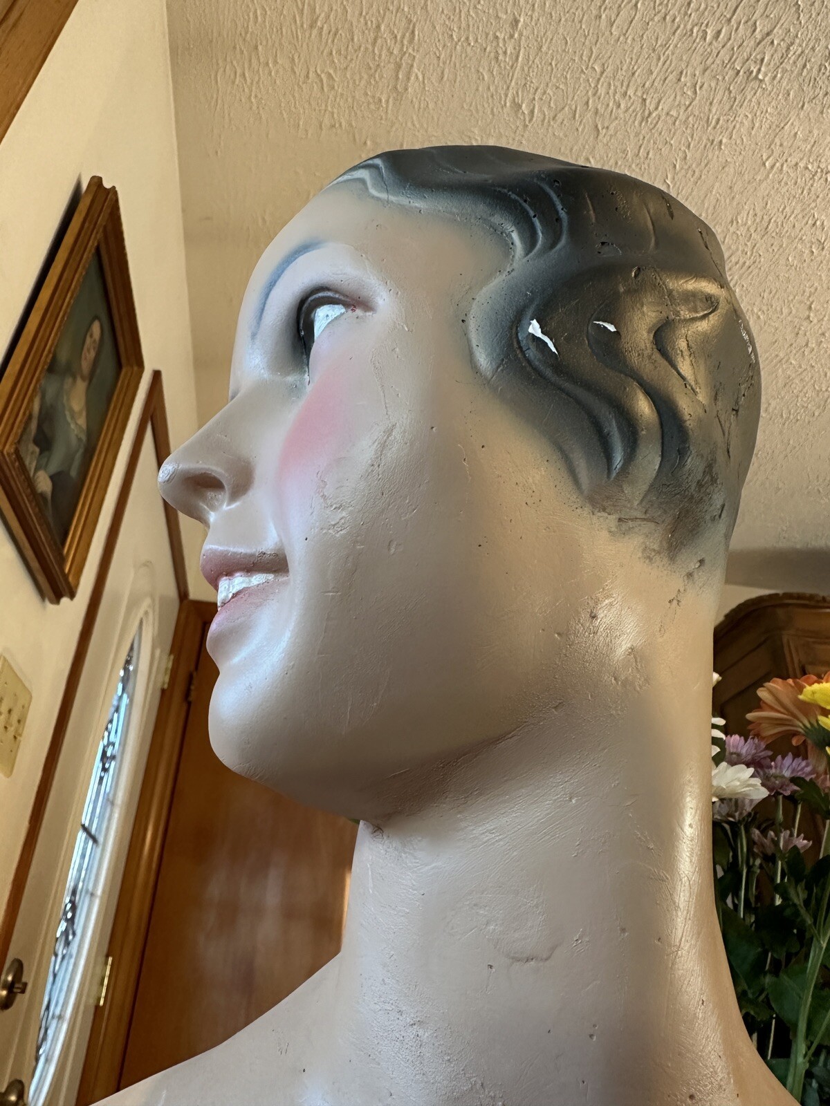 Vintage French Paris Lady Woman Hat Bust Head Champs Elysees Mannequin Plaster
