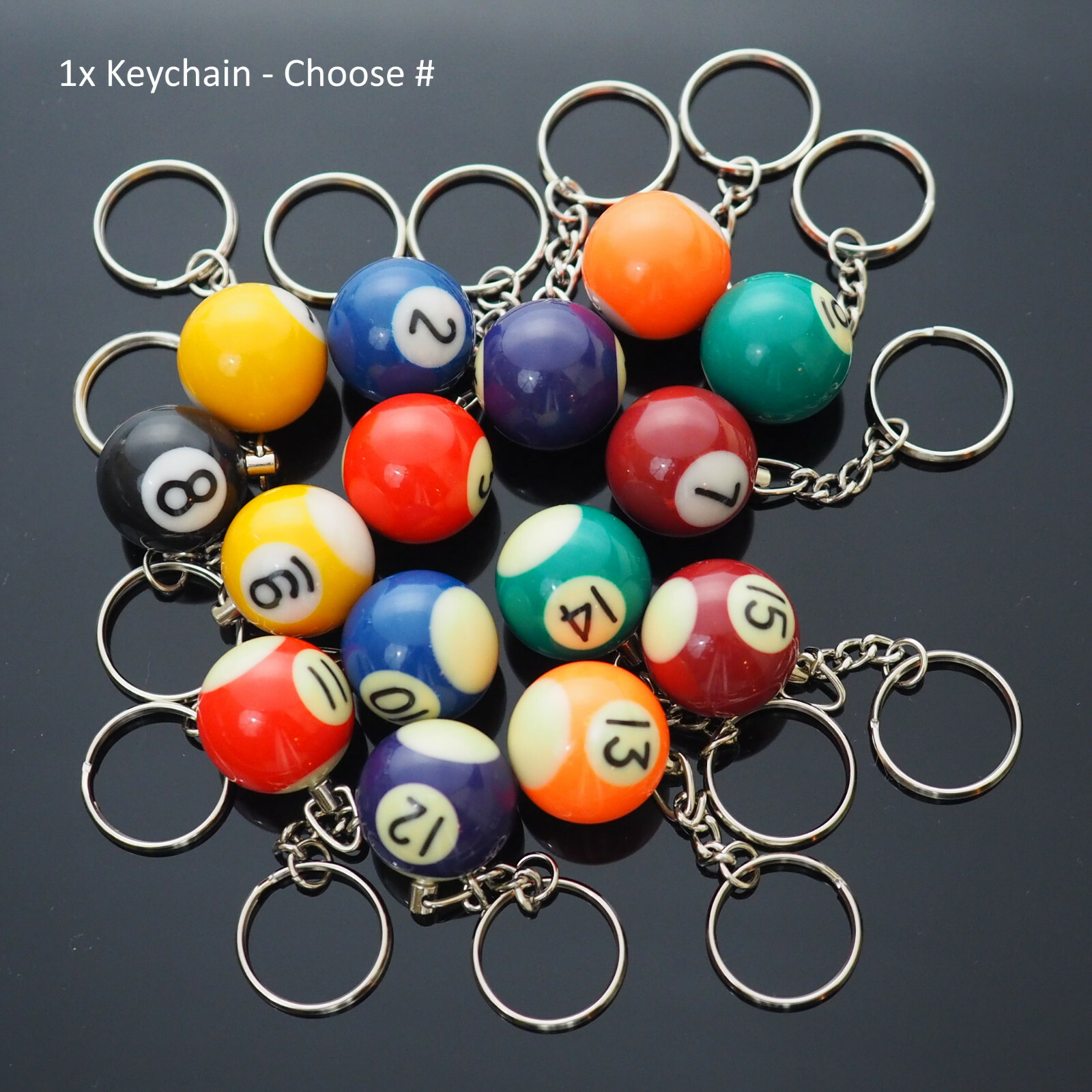 1x Billiards Table Pool Ball Keychain Cool Player Gift  - Choose Numbers 1-15