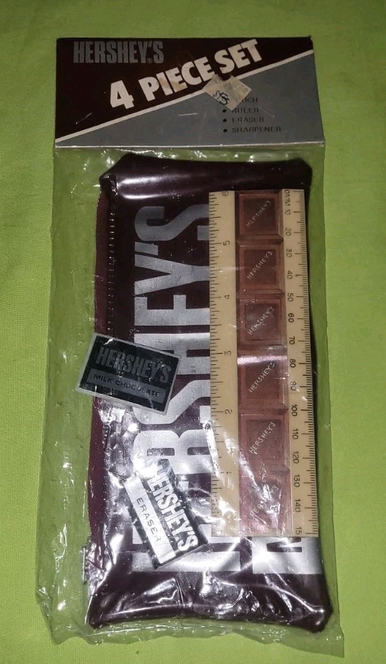 Vintage Hershey’s Chocolate Candy Mini Ruler Eraser Sharpener Case Set