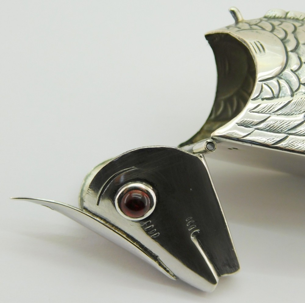 Antique Solid Silver Fish Shaped Spice Box.