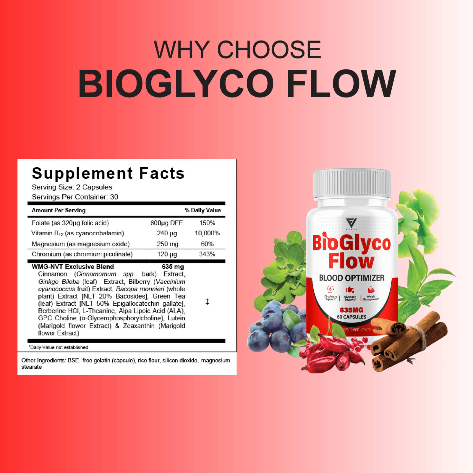 BioGlyco Flow Blood Optimizer, BioGlyco Flow Supplement (60 Capsules)