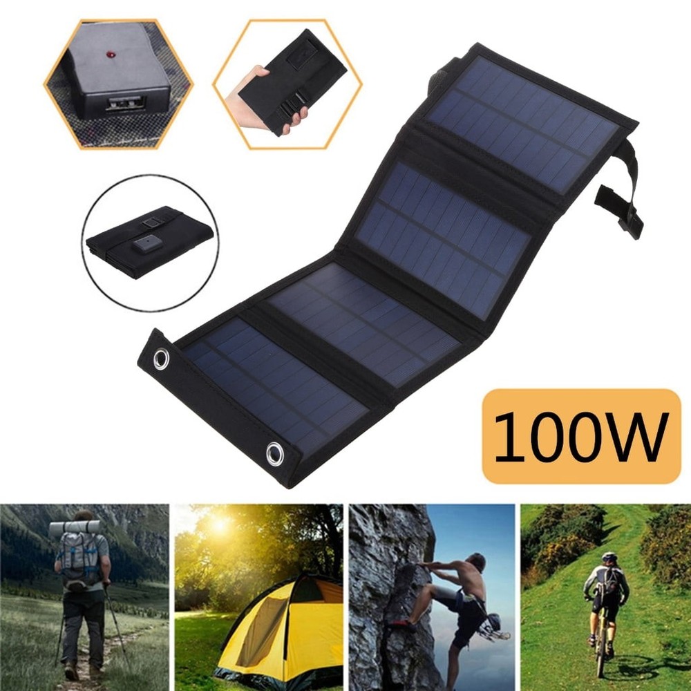100W Foldable Solar Panel - 5V USB, Waterproof, Portable, Small