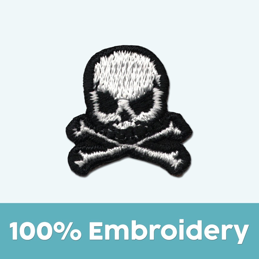 Extra Small Skull (10 Pack) Halloween Embroidered Iron On Patch - White