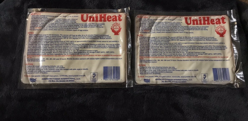 2- UniHeat 40+ Hour Small Pets Shipping Warmer