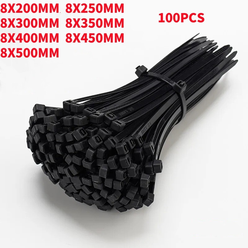 8MM 100Pcs Nylon Cable Ties Adjustable Self-locking Cord Ties Straps Plastic