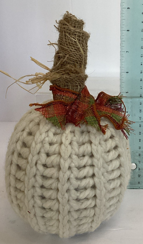 Hand Knitted Pumpkin, Fall/Thanksgiving Decor 5" x 9"