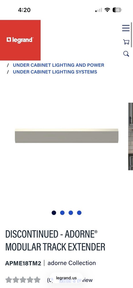 Legrand Modular Track Extender Titanium 18 in APME18TM2 Kitchen Wall