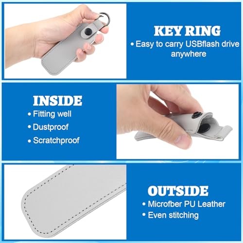 1Pcs Leather USB Flash Drive Holder - Flash Thumb Drive USB Storage Case, gray