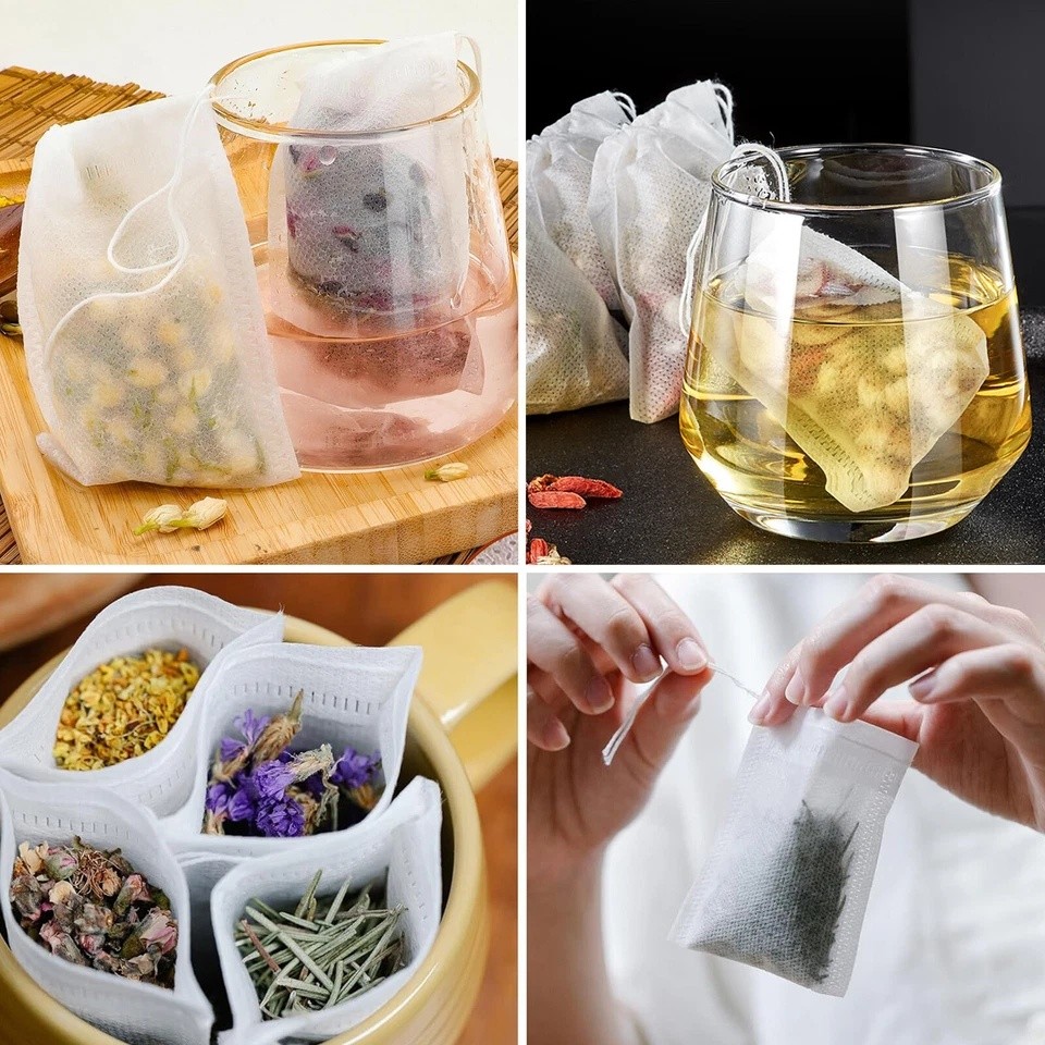 500Pcs Tea Bags Disposable Drawstring Flip Empty Teabags Herb Loose Teas Filters
