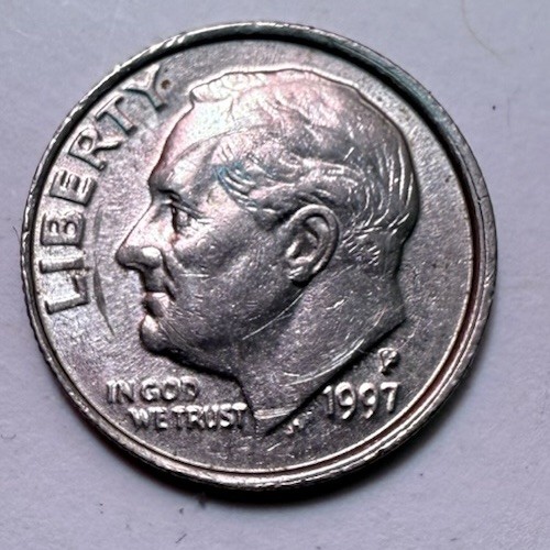 1997 P Dime Us Mint Error Off Center Struck Both Sides Filled P