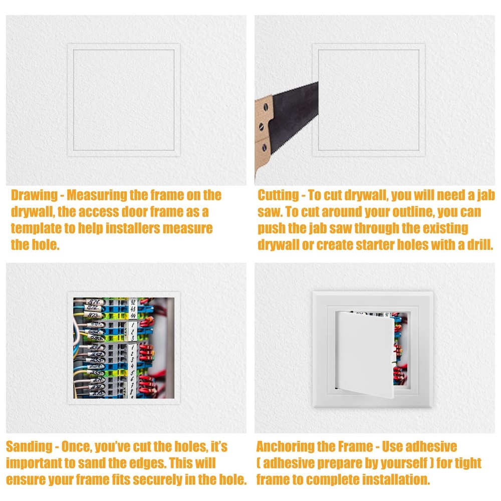 6x6 Inch Plastic Access Panel, 15x15cm, Drywall Ceiling, Wall, White, Hinged