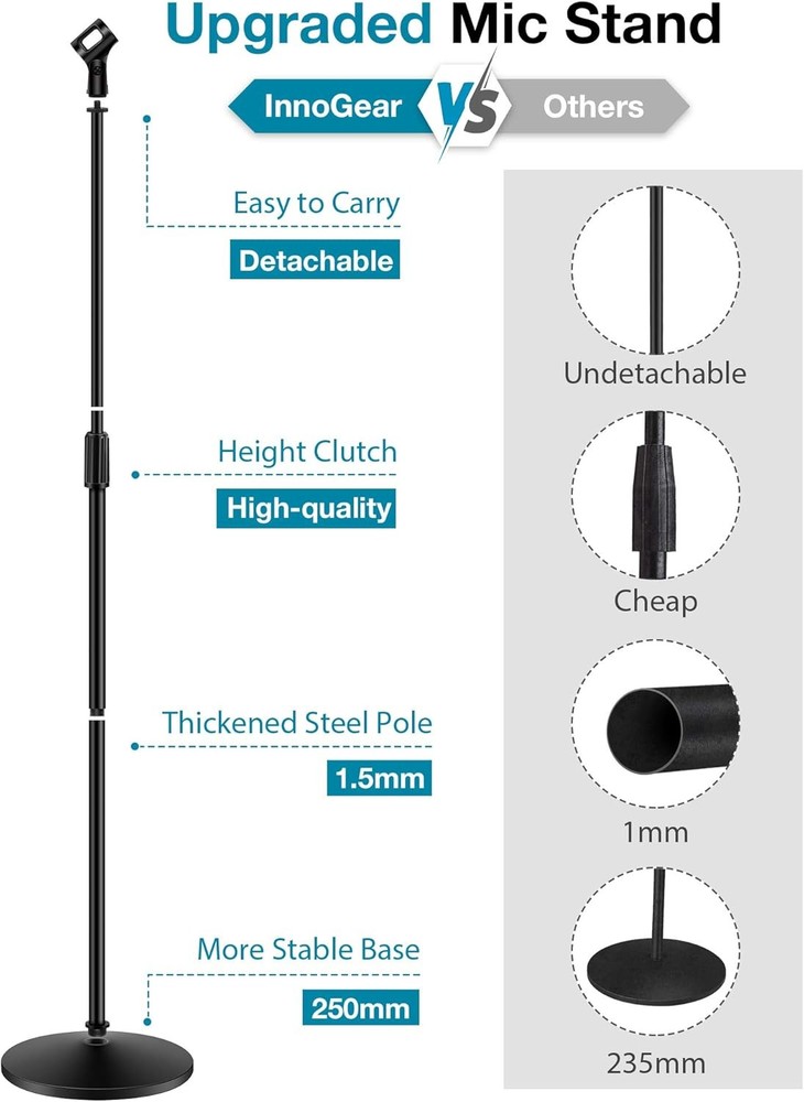 Adjustable Detachable Floor Mic Stand with Boom Arm for Studio Use