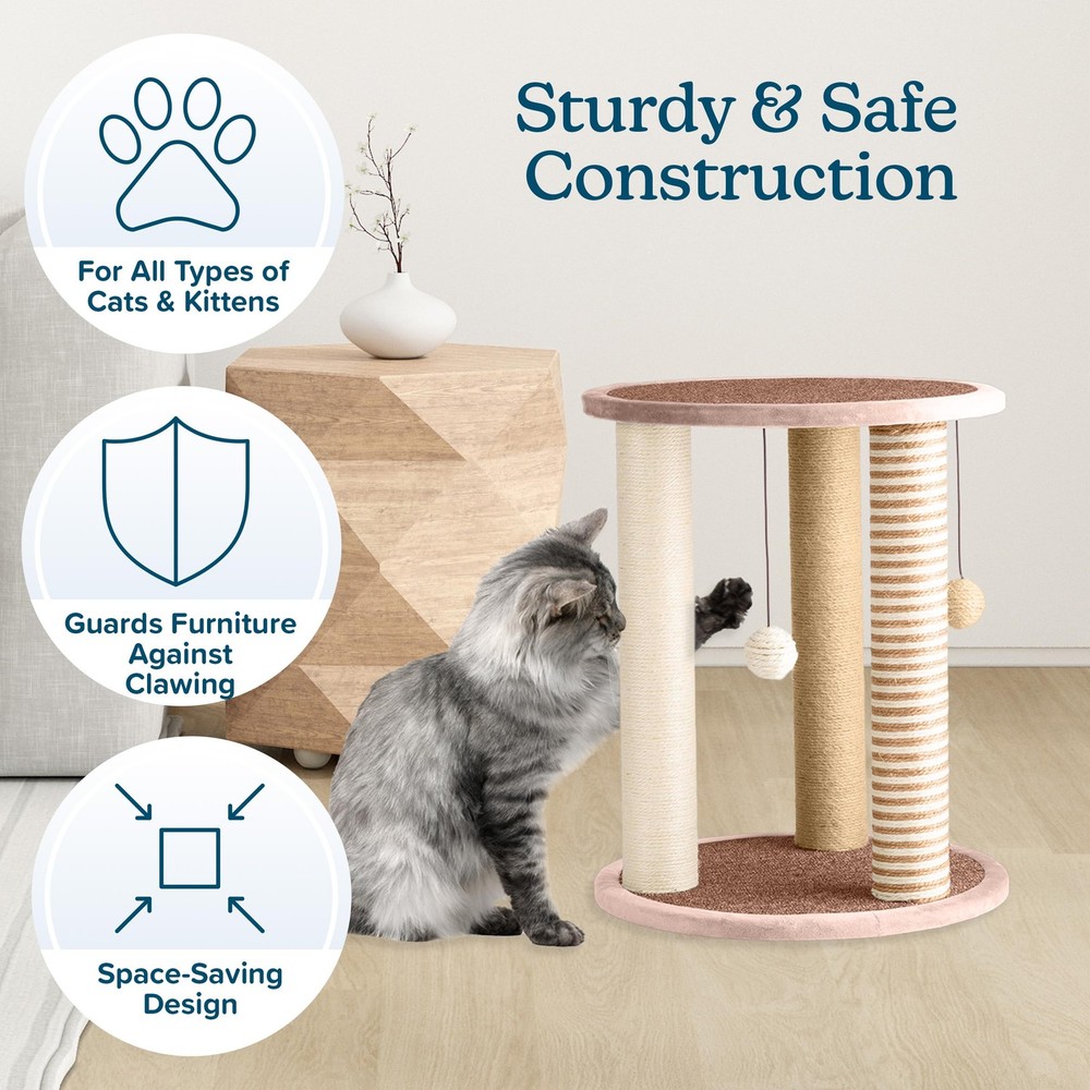 Cat Scratching Post - 3 Scratcher Posts with Carpeted Base Play Area and Perch