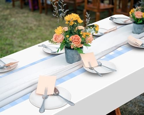 Checkered Disposable Plastic Tablecloth with Retro Gingham Table 6 Blue White