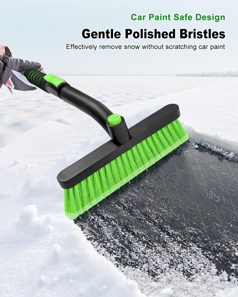 Extendable Snow Brush Ice Scraper Car Windshield Green Rotatable Foam Grip