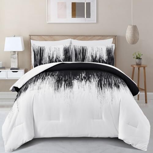 Ombre Black Comforter Set Size Gradient Boho Bedding Set for King Black White
