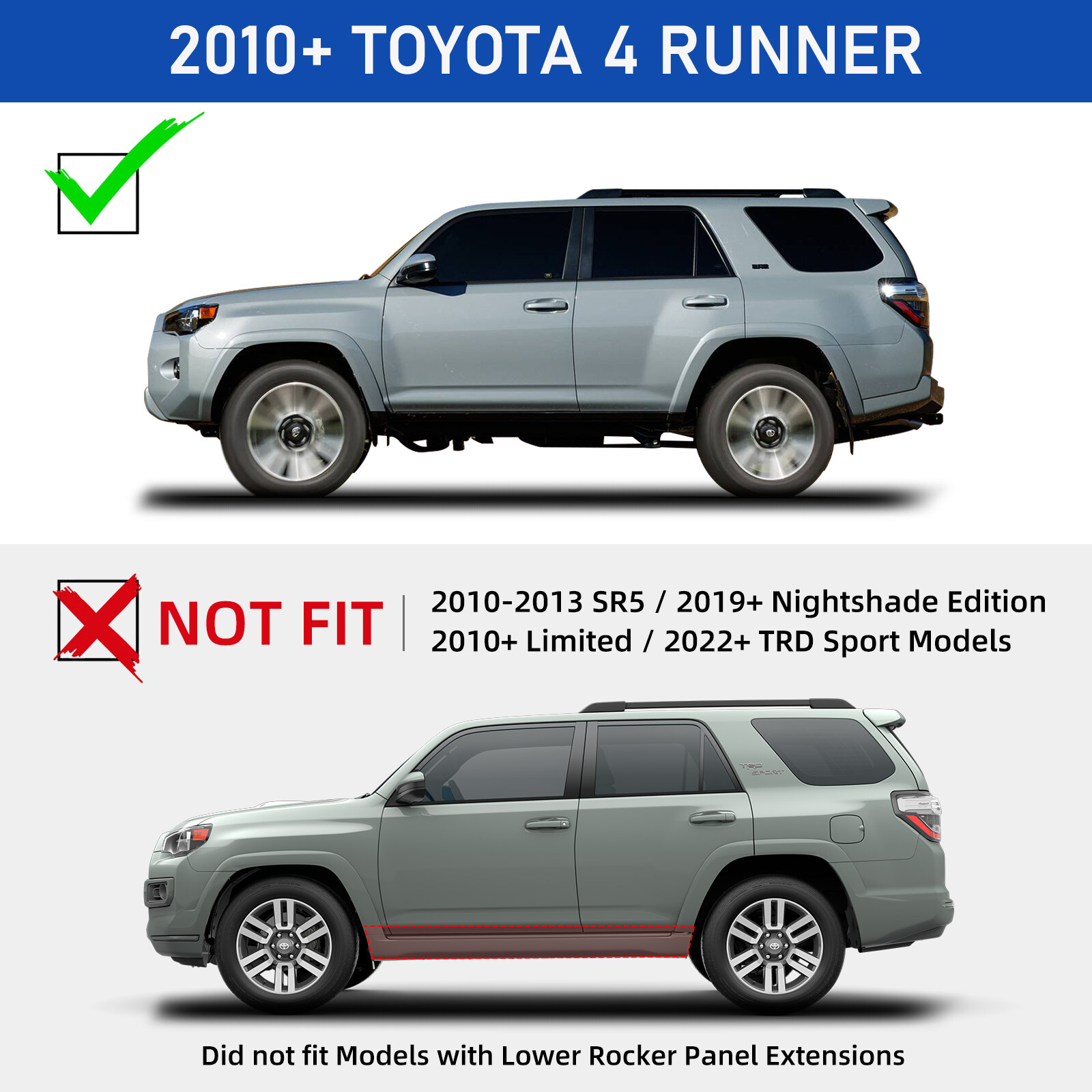 For 2010-2024 Toyota 4 Runner 3" Drop Running Board Nerf Bar Black Side Step