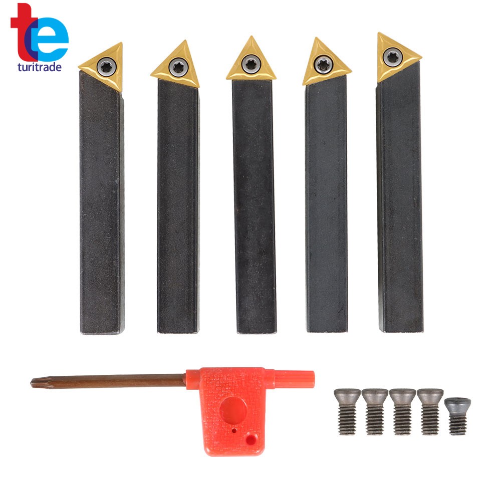5Pcs 1/2" Carbide Indexable Turning Tool Lathe Tool Bit With Carbide Inserts