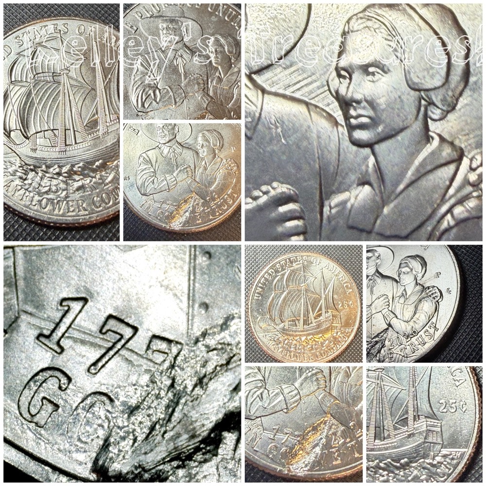 2026 P Mayflower Compact Quarter with a Struck-Through and Feeder Finger Errors