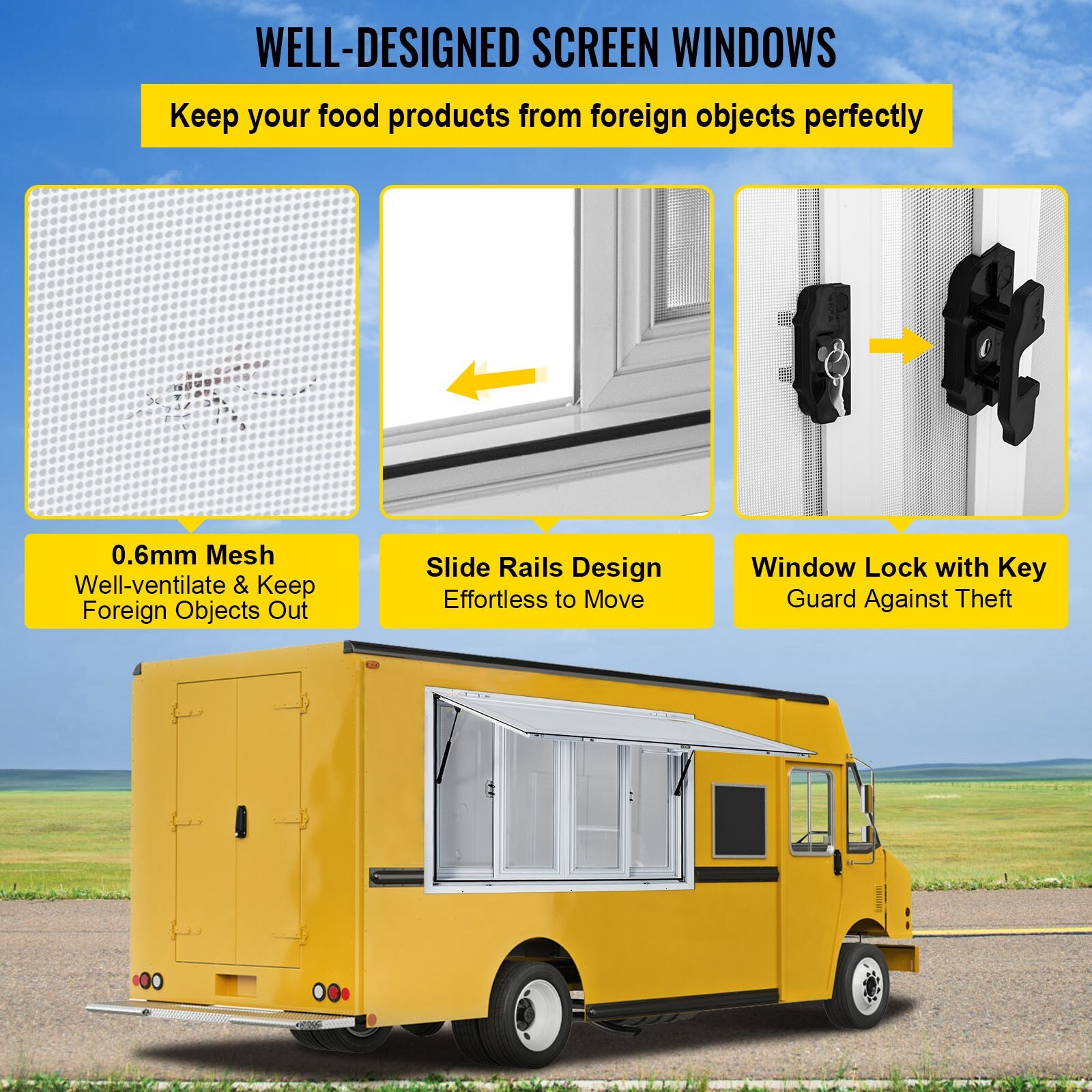 VEVOR 53x33in Concession Stand Trailer Serving Window w/ 4 Screen Windows