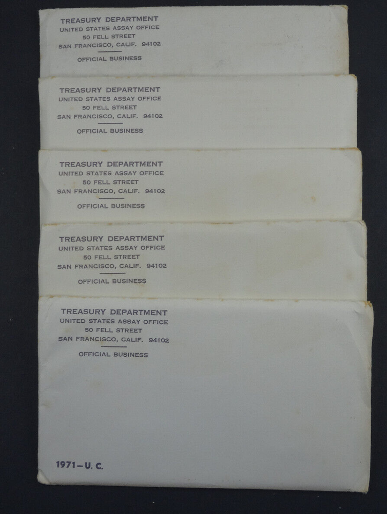 (5) 1971 P & D US Mint Uncirculated Sets 55 Coins OGP Original Envelopes