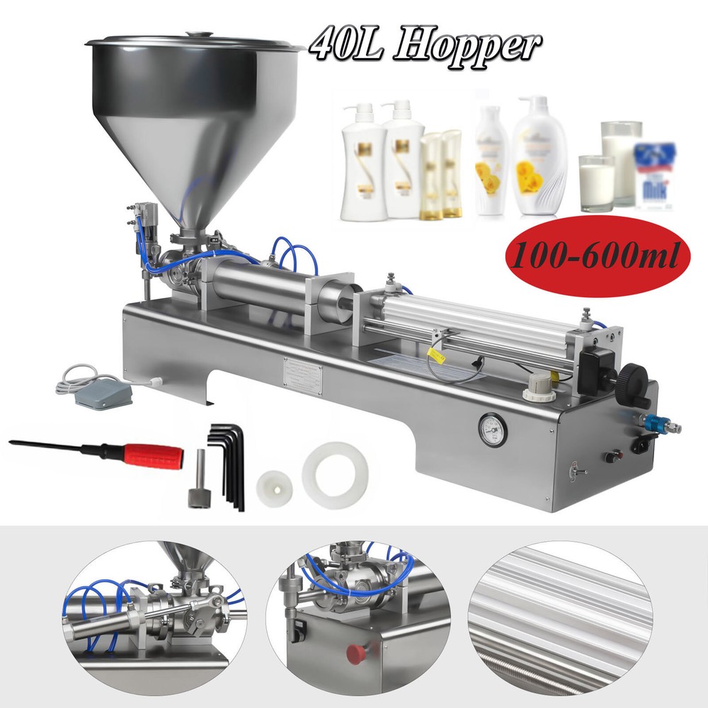 600ml Liquid Paste Filling Machine Pneumatic Bottle Pack Piston Filler + Hopper