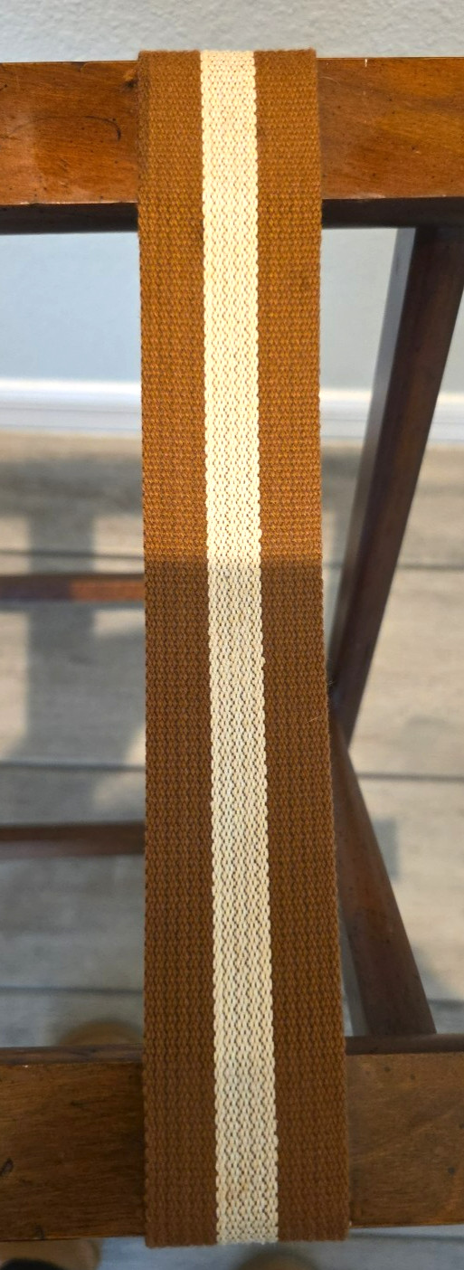 Vtg 1991 BOMBAY Folding Luggage Stand Suitcase Rack Wood Frame Striped Straps