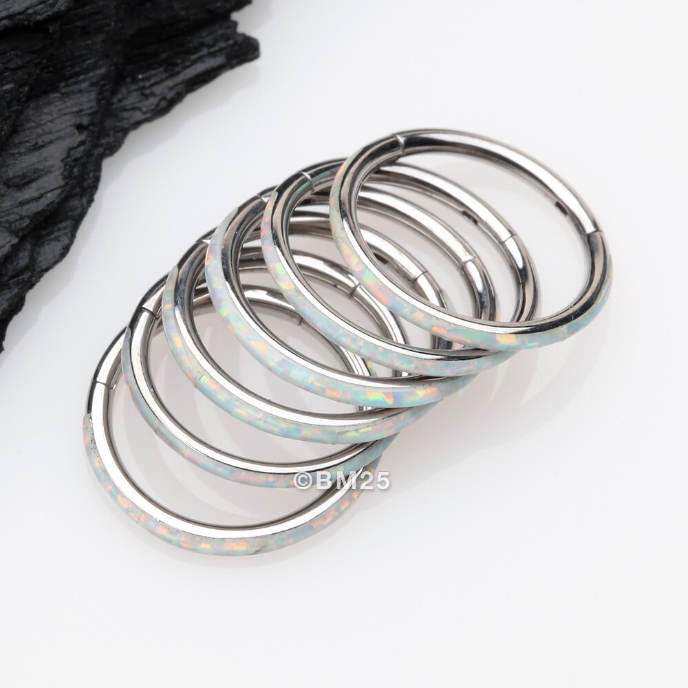 Brilliant Fire Opal Lined Seamless Clicker Hoop Ring