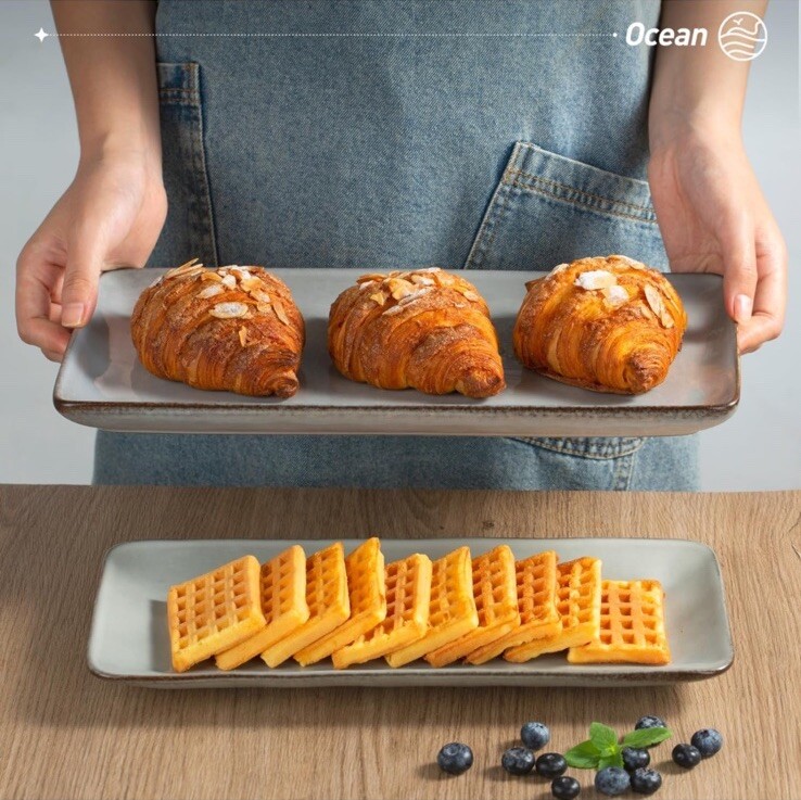 Famiware Ocean Series Rectangular Gray Stoneware 3 Piece Serving Platters Set