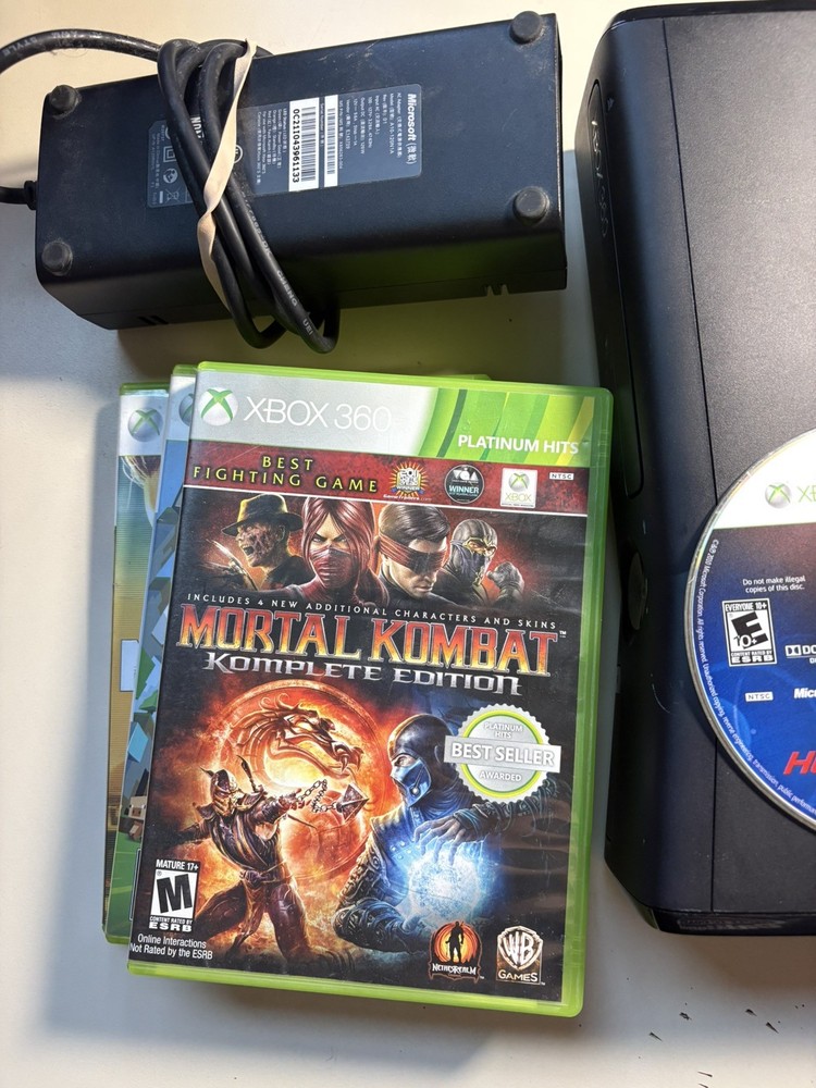 XBox 360 Slim Bundle 4GB, 5 Games, & Cables TESTED! With 1 Controller!