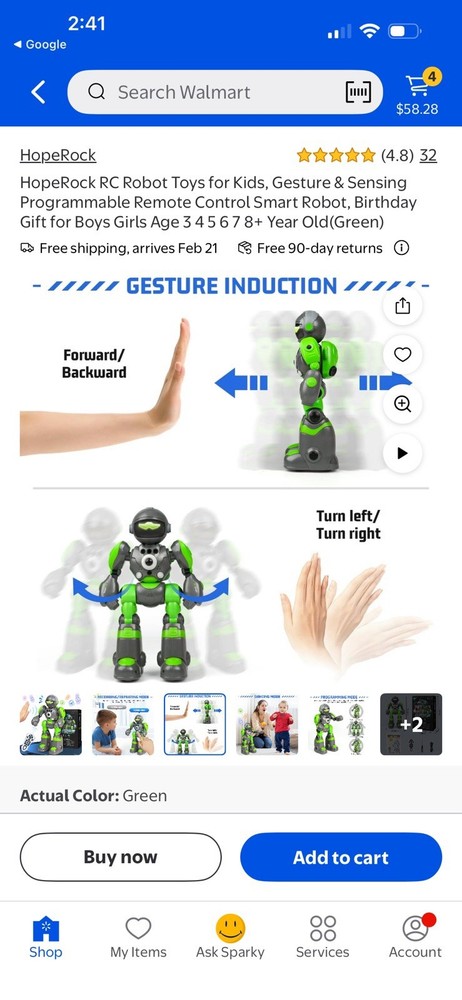 RC Robot Toy for Kids Gesture Sensing Programmable Remote Control Robot Green