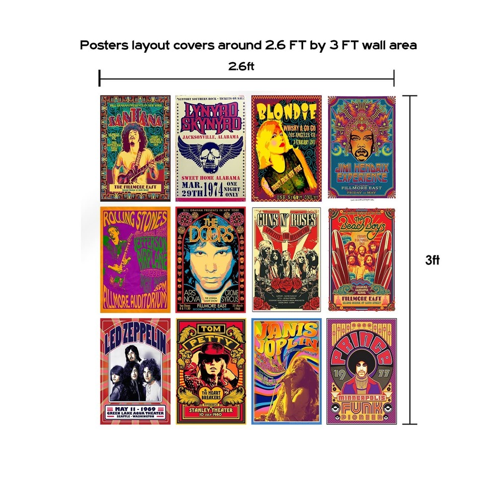 Woonkit Vintage Rock Band Posters for Room Aesthetic, 70s 80s 90s Retro Music...
