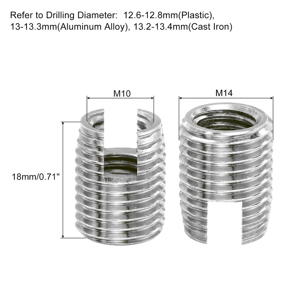 5pcs Self Tapping Threaded Inserts Inner M10 M14x18 303 Stainless Steel Nuts