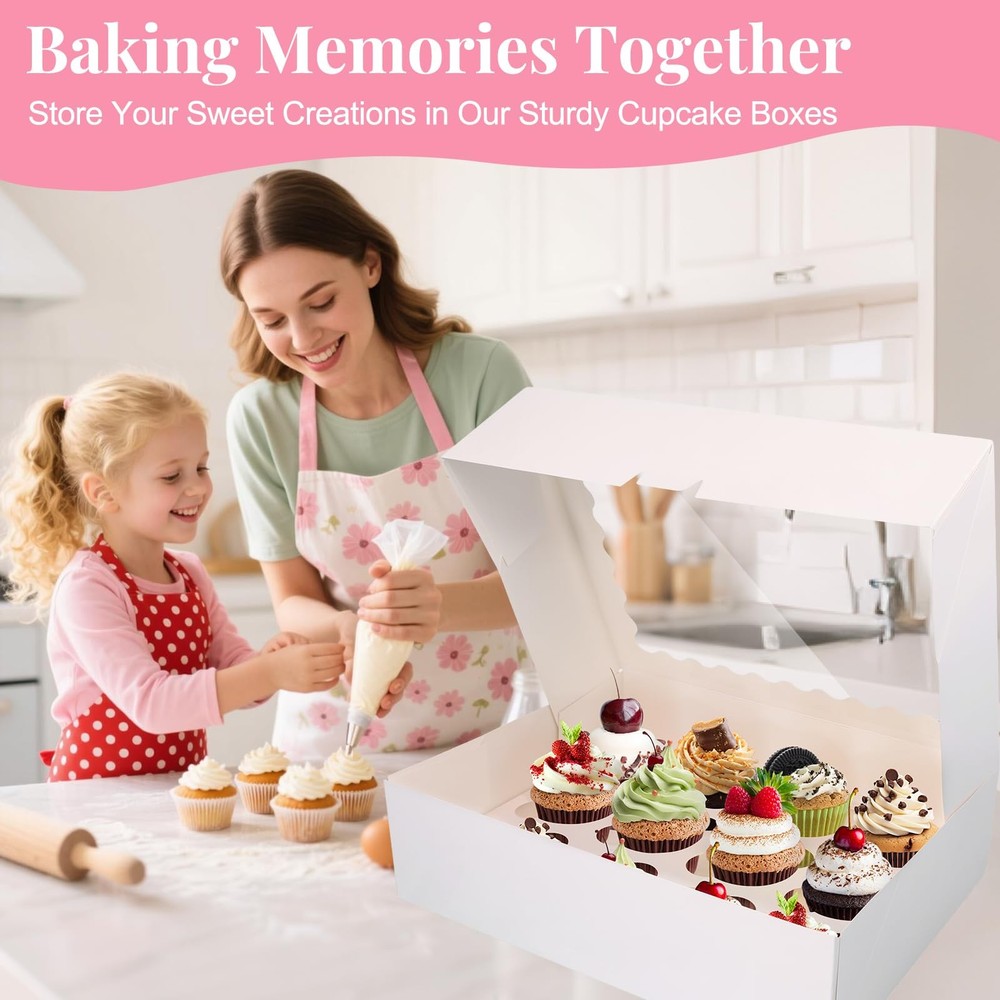 10 PCS Cupcake Boxes 12 Count Container With Window Inserts White Bakery Box