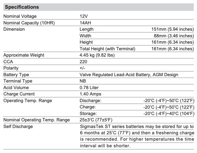 Scorpion YTX16-BS 230CCA Powersports Battery (Replacement)
