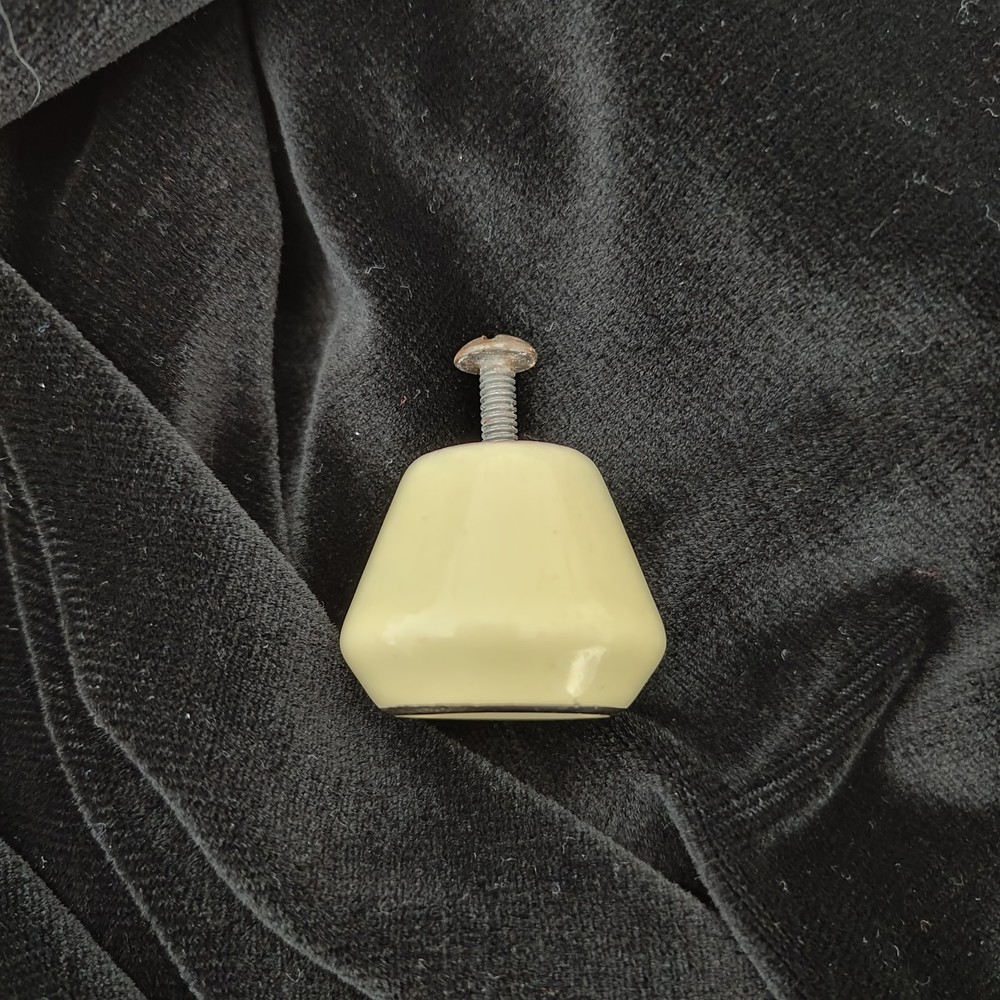 Vintage Ceramic Drawer Cabinet Knobs Tulip Shape Yellow w Silver Accent Ring